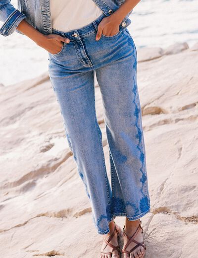 Jean large 7/8ème denim double stone femme