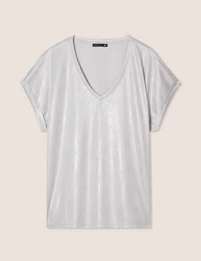 T-shirt manches courtes gris argent femme