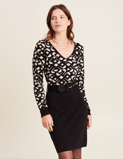 Robe tricot ajustée 2-en-1 noir femme