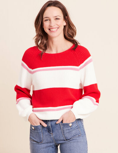Pull droit col rond en coton ecru femme