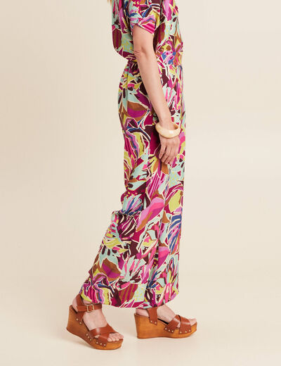 Pantalon large taille haute mauve femme