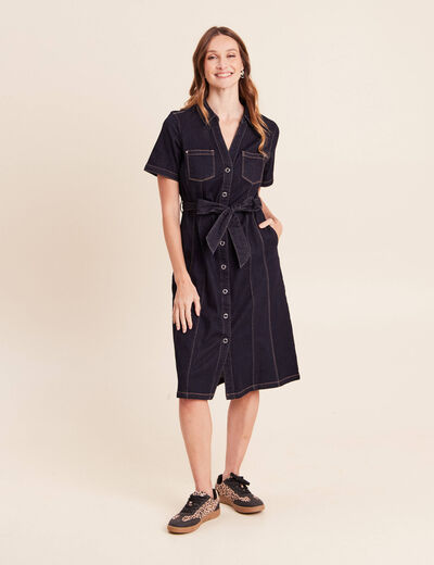 Robe jean &eacute;vas&eacute;e col chemise denim brut femme