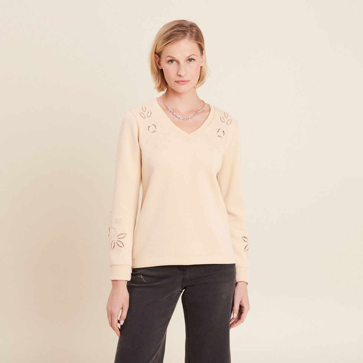 Sweat manches longues beige femme