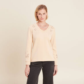 Sweat manches longues beige femme