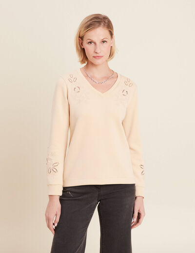 Sweat manches longues beige femme