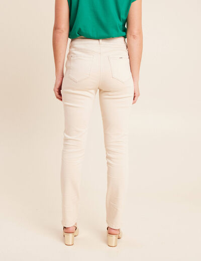 Jean ajust&eacute; taille haute longue ivoire femme