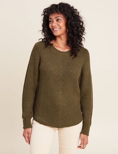 Pull manches longues vert kaki femme