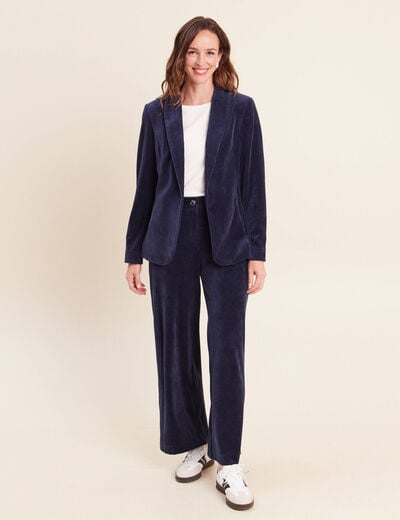 Veste tailleur velours bleu marine femme