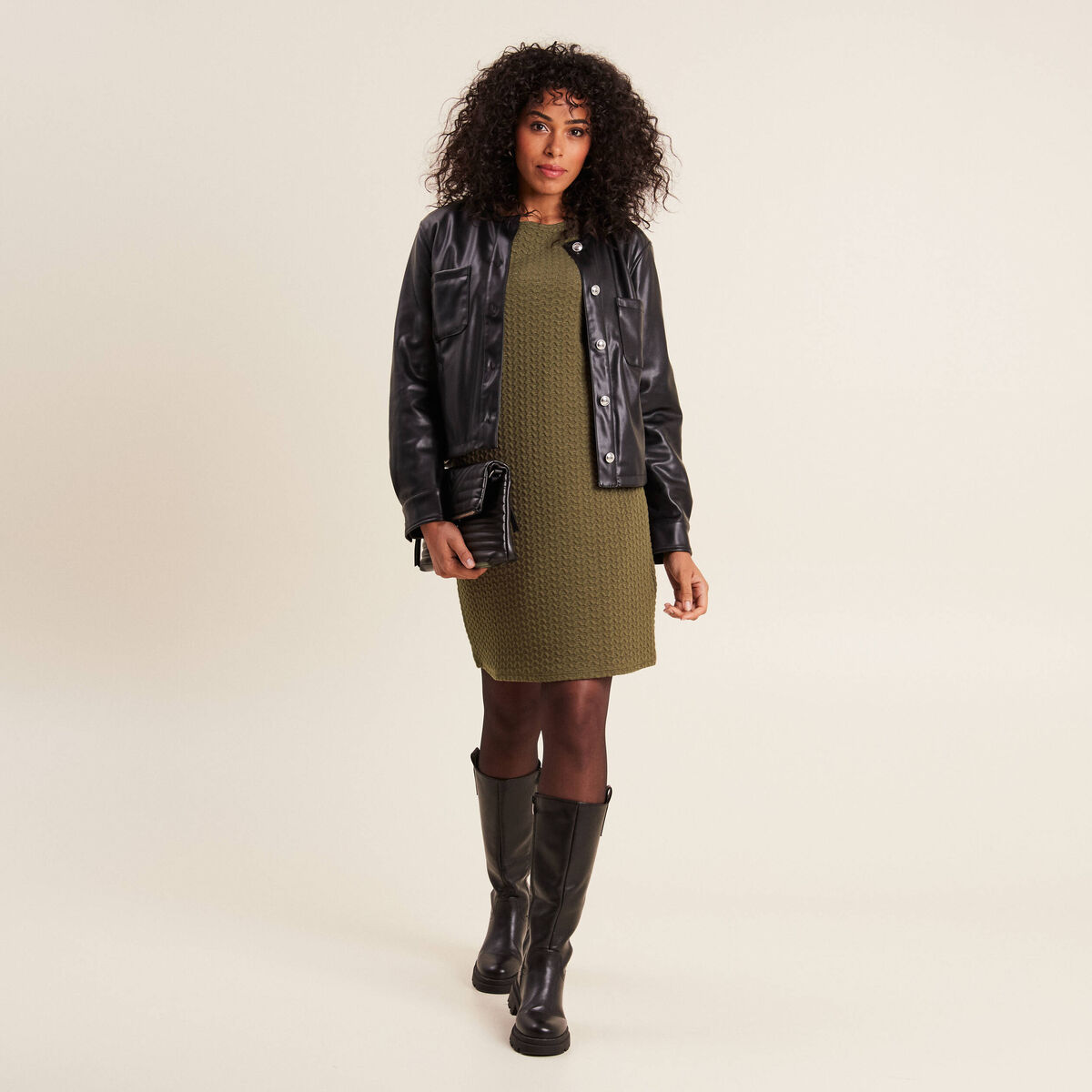 Blouson cintré simili cuir noir femme