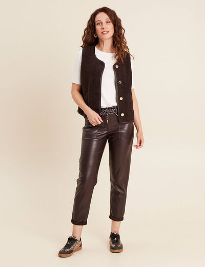 Gilet sans manches sans col marron foncé femme