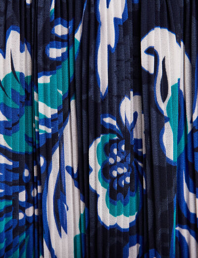 Jupe longue plissée imprimée bleu femme