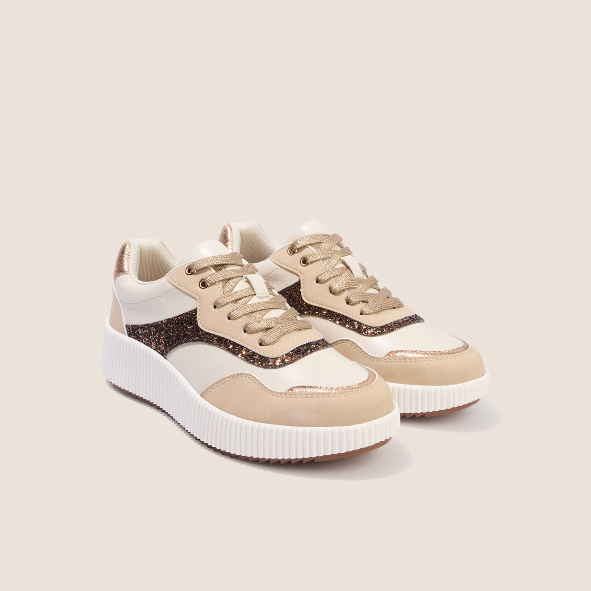 Baskets &agrave; talon compens&eacute; sable femme