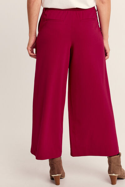 Pantalon large ceinturé rose framboise femme