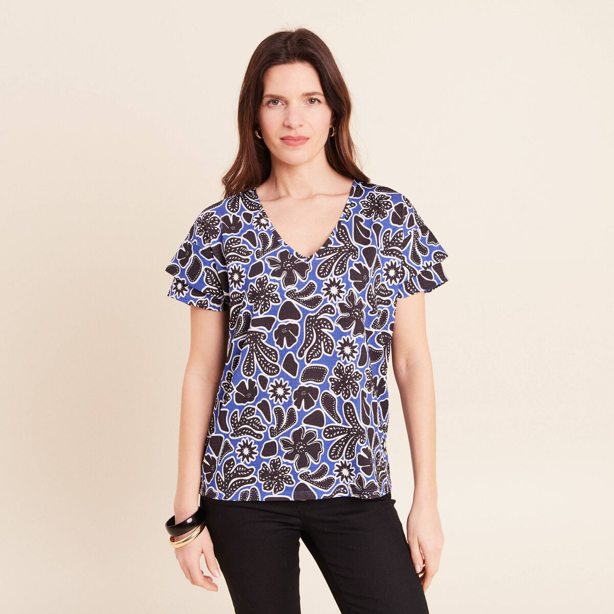 T-shirt manches courtes bleu femme