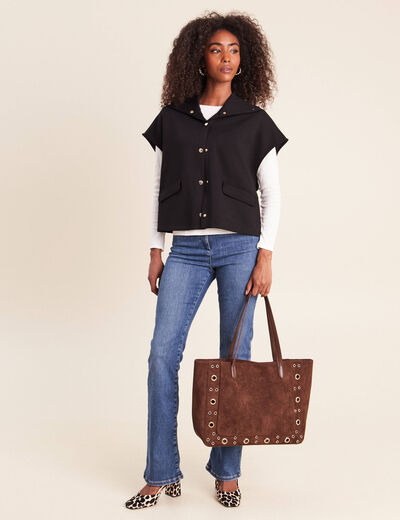Gilet manches courtes col camionneur noir femme