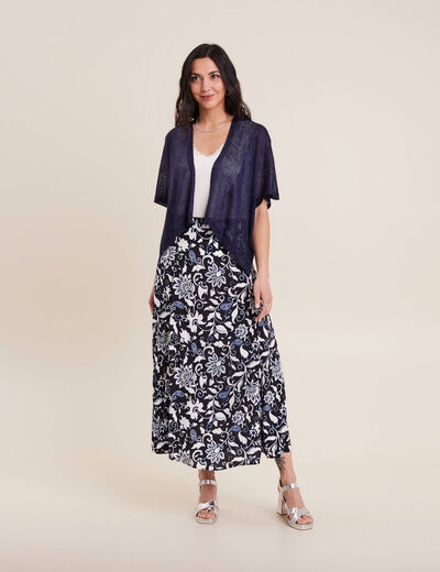 Jupe longue évasée bleu foncé femme