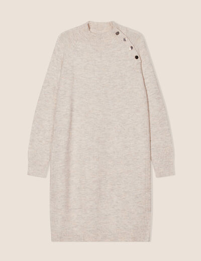 Robe pull droite col montant creme femme