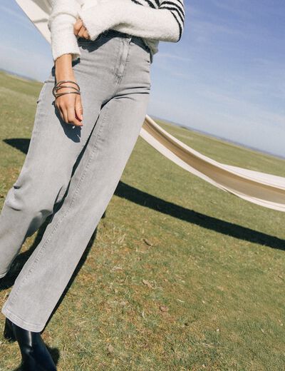 Jean taille haute denim gris clair femme