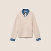 Pull bi-mati&egrave;re col chemise ecru femme