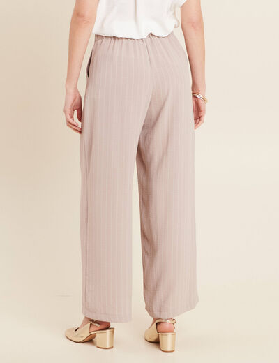 Pantalon large taille haute beige femme
