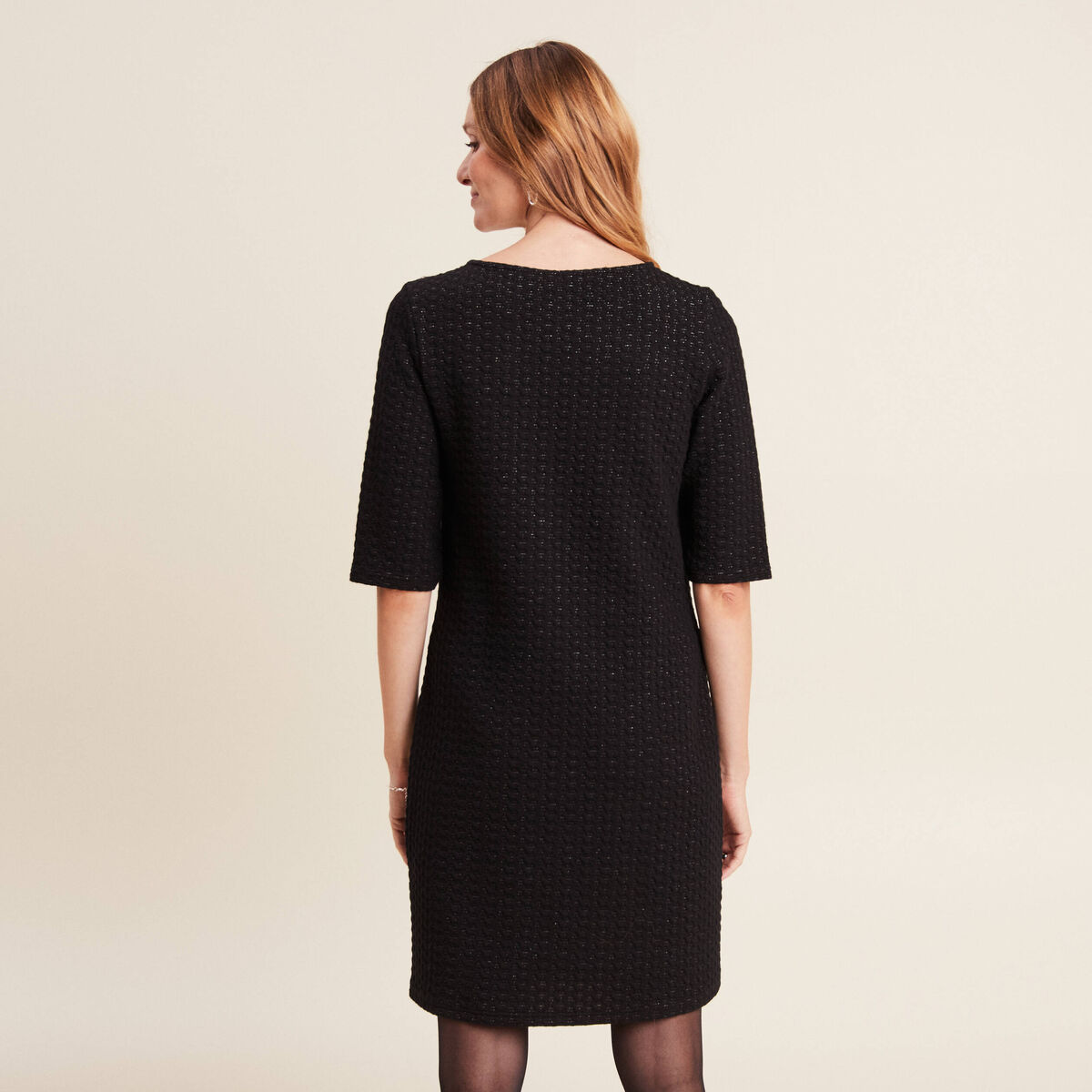 Robe droite manches 3/4 noir femme