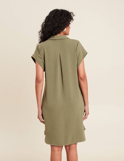Robe droite col en V vert kaki femme