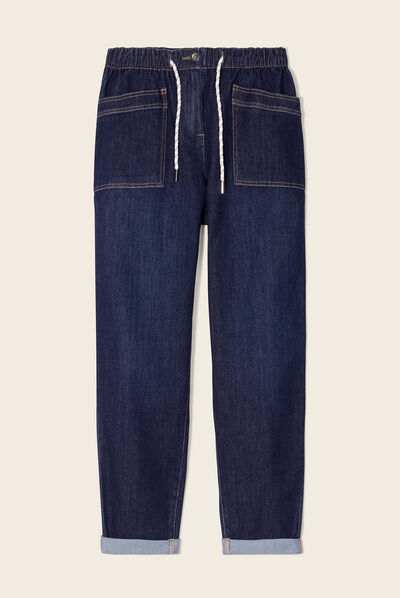 Jean large à coulisse denim brut femme