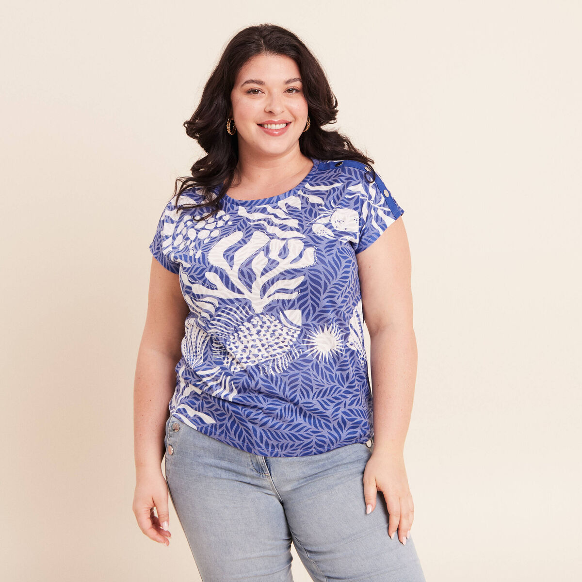T-shirt manches courtes bleu fonc&eacute; femme