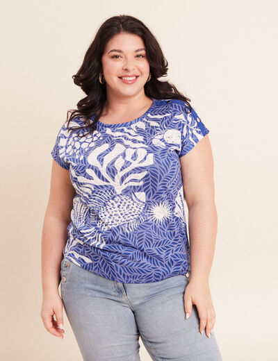 T-shirt manches courtes bleu fonc&eacute; femme