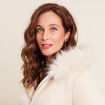 Manteau su&eacute;dine &agrave; capuche creme femme