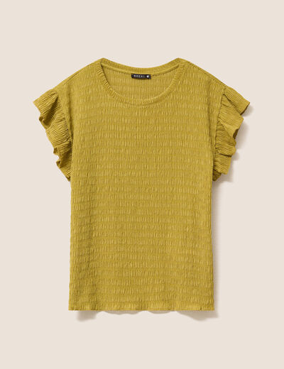 T-shirt col rond manches courtes vert olive femme