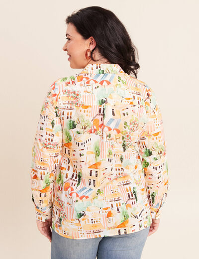 Chemise col am&eacute;ricain manches longues multicolore femme