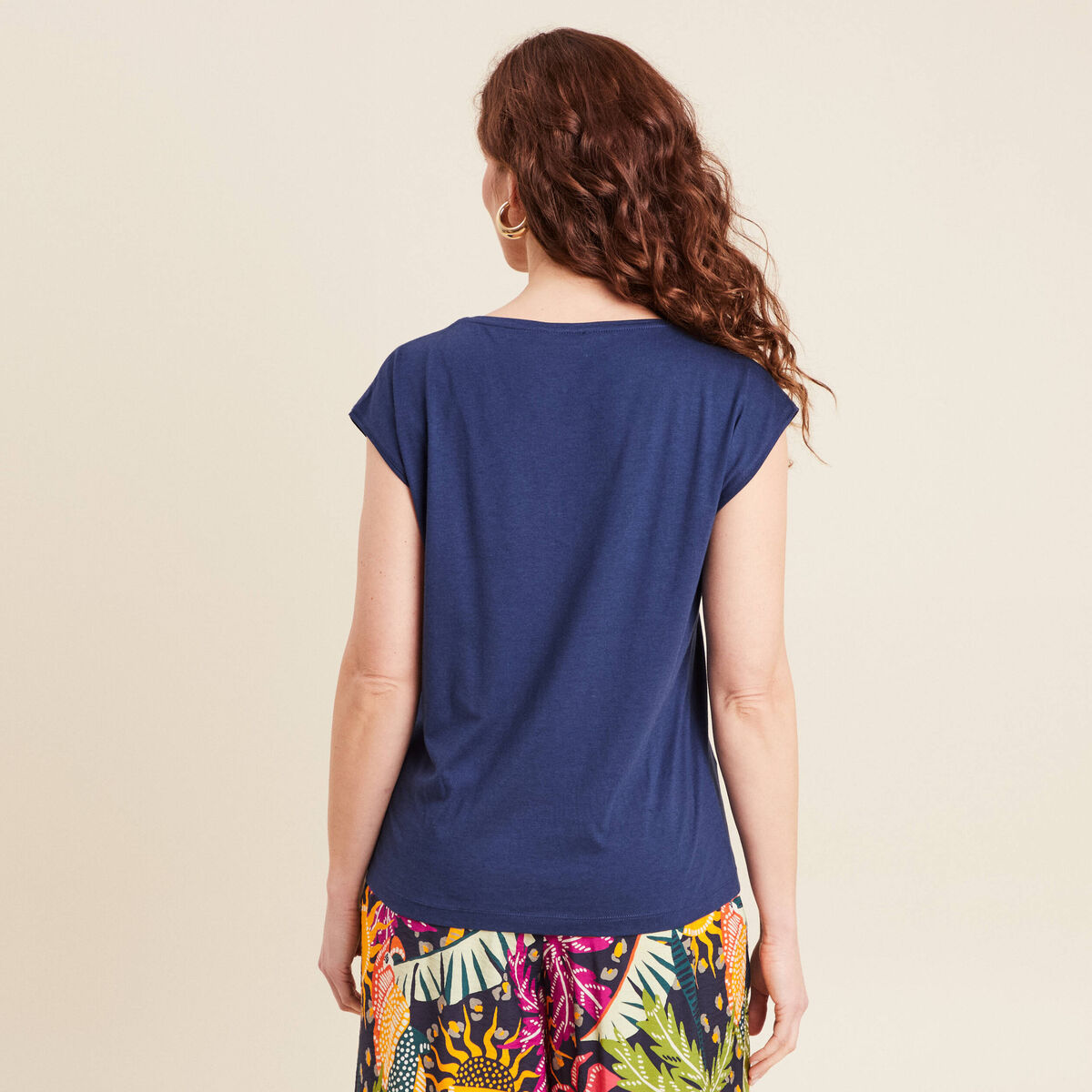Débardeur sans manches brodé bleu foncé femme