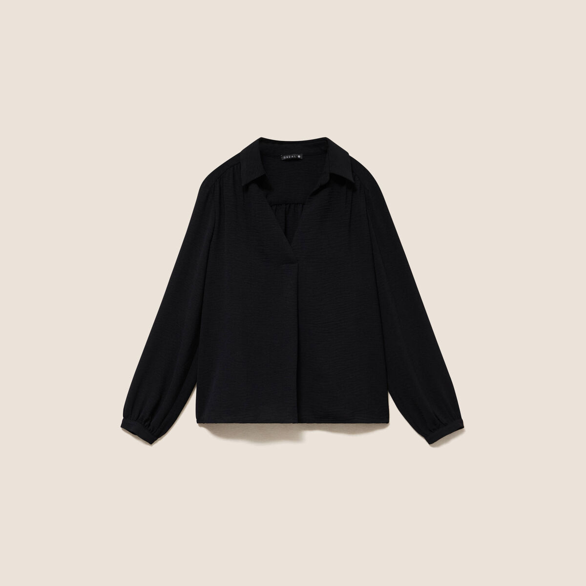 Blouse ample col chemise manches longues noir femme