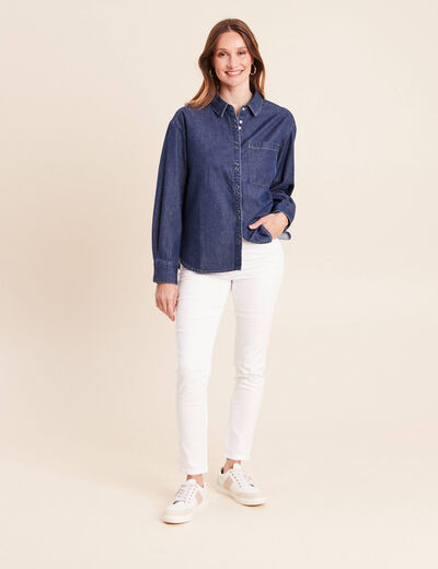 Chemise ample en coton manches longues denim brut femme