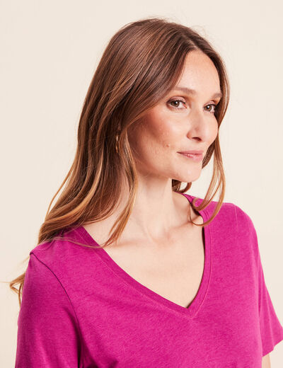 T-shirt col v manches courtes violet femme