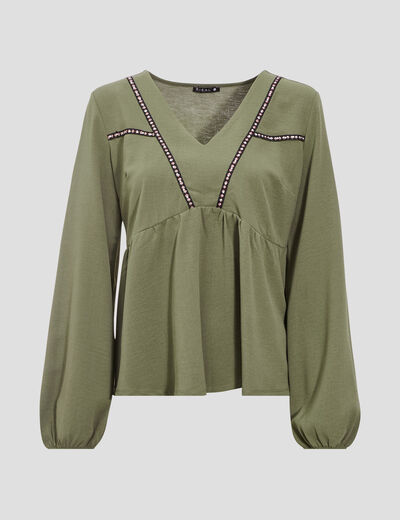 T-shirt manches longues vert kaki femme