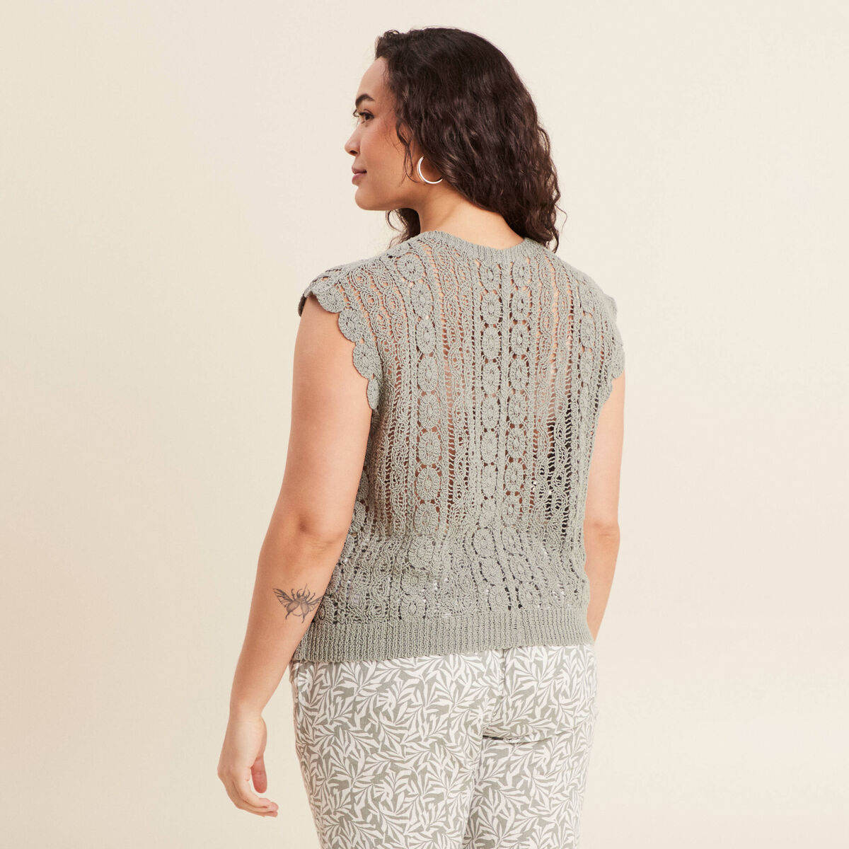 D&eacute;bardeur macram&eacute; vert clair femme