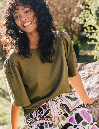 T-shirt manches courtes vert olive femme