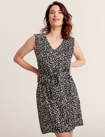 Robe droite ceinturée noir femme