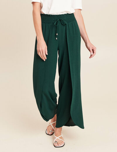 pantalon large taille haute vert foncé femme