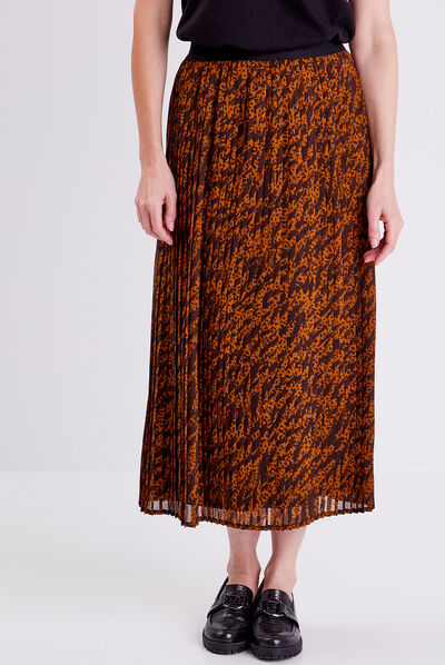 Jupe longue droite plissée noir femme