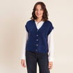 Gilet droit mi-long col v bleu marine femme