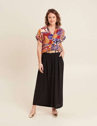 Pantalon jupe-culotte large noir femme