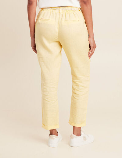 Pantalon flou ceinturé jaune clair femme