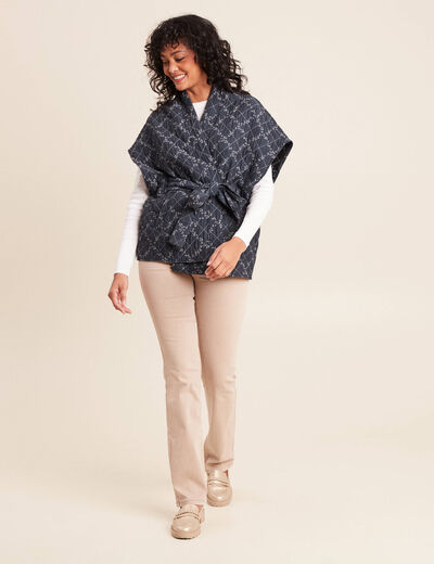 Kimono ceintur&eacute; denim stone femme