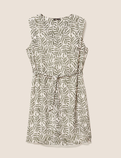 Robe droite ceintur&eacute;e vert femme