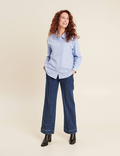 Jean large ceinturé denim stone femme