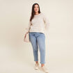 Pull manches 3/4 ajouré ecru femme