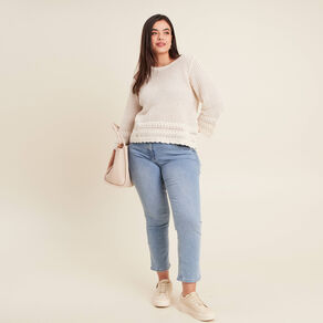 Pull manches 3/4 ajouré ecru femme